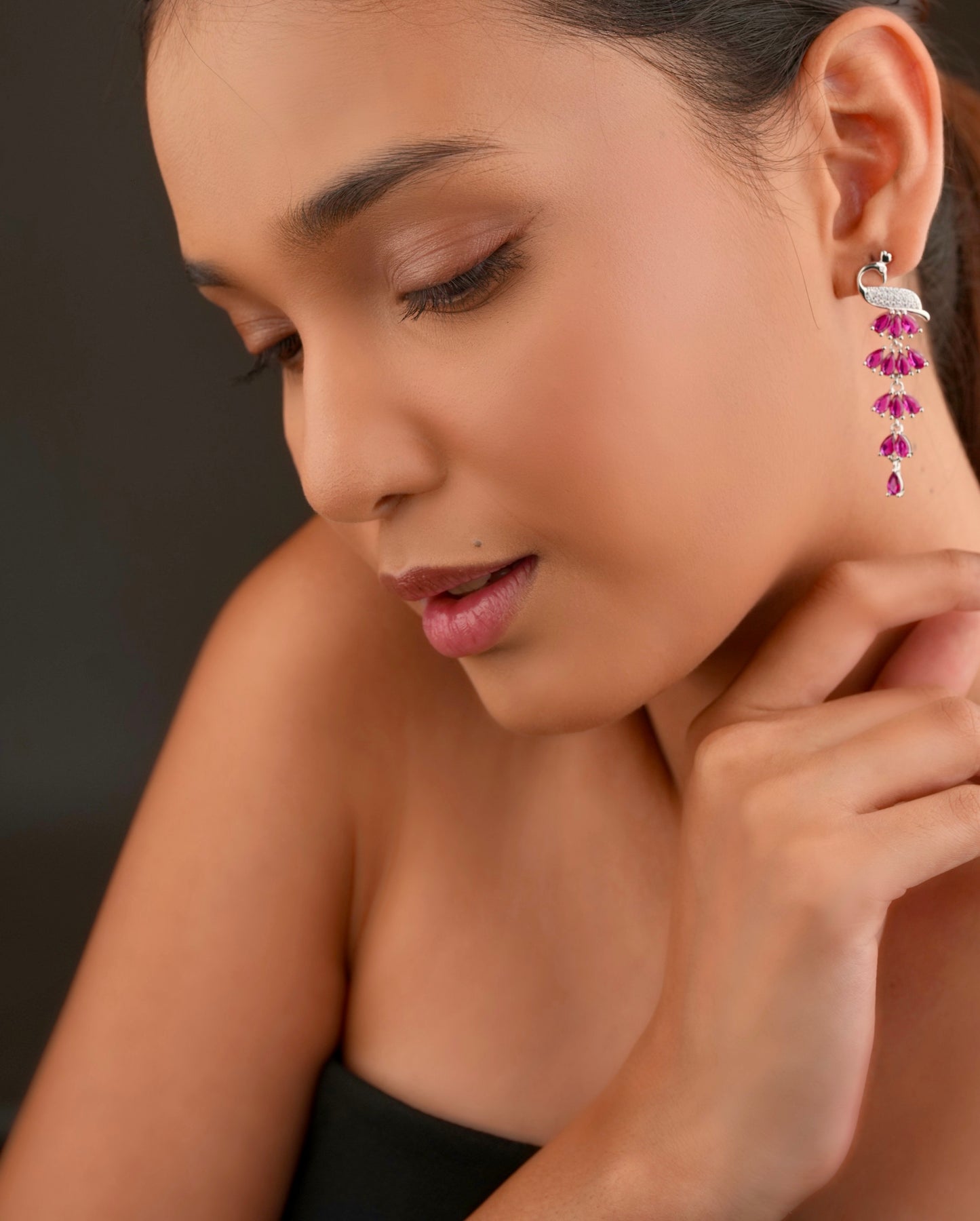 Pink peacock plumage earrings