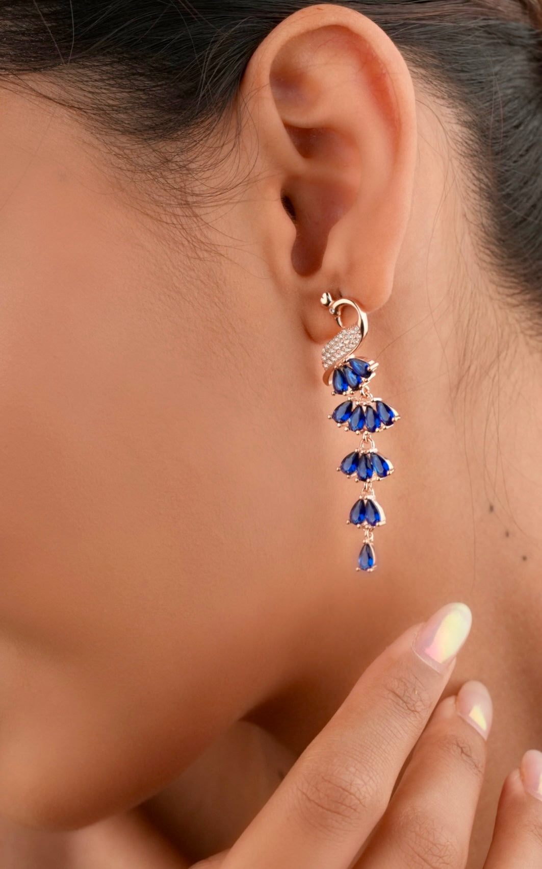 Blue peacock plumage earrings